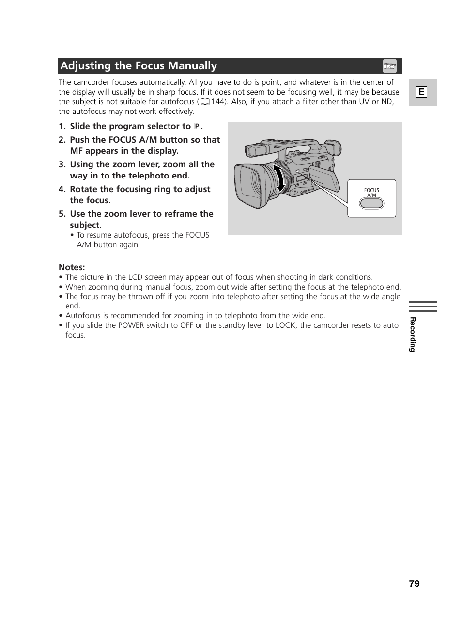 Adjusting the focus manually | Canon GL2 User Manual | Page 79 / 163