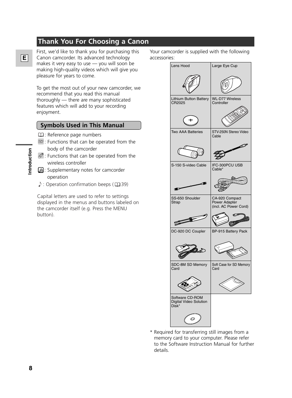 Symbols used in this manual | Canon GL2 User Manual | Page 8 / 163