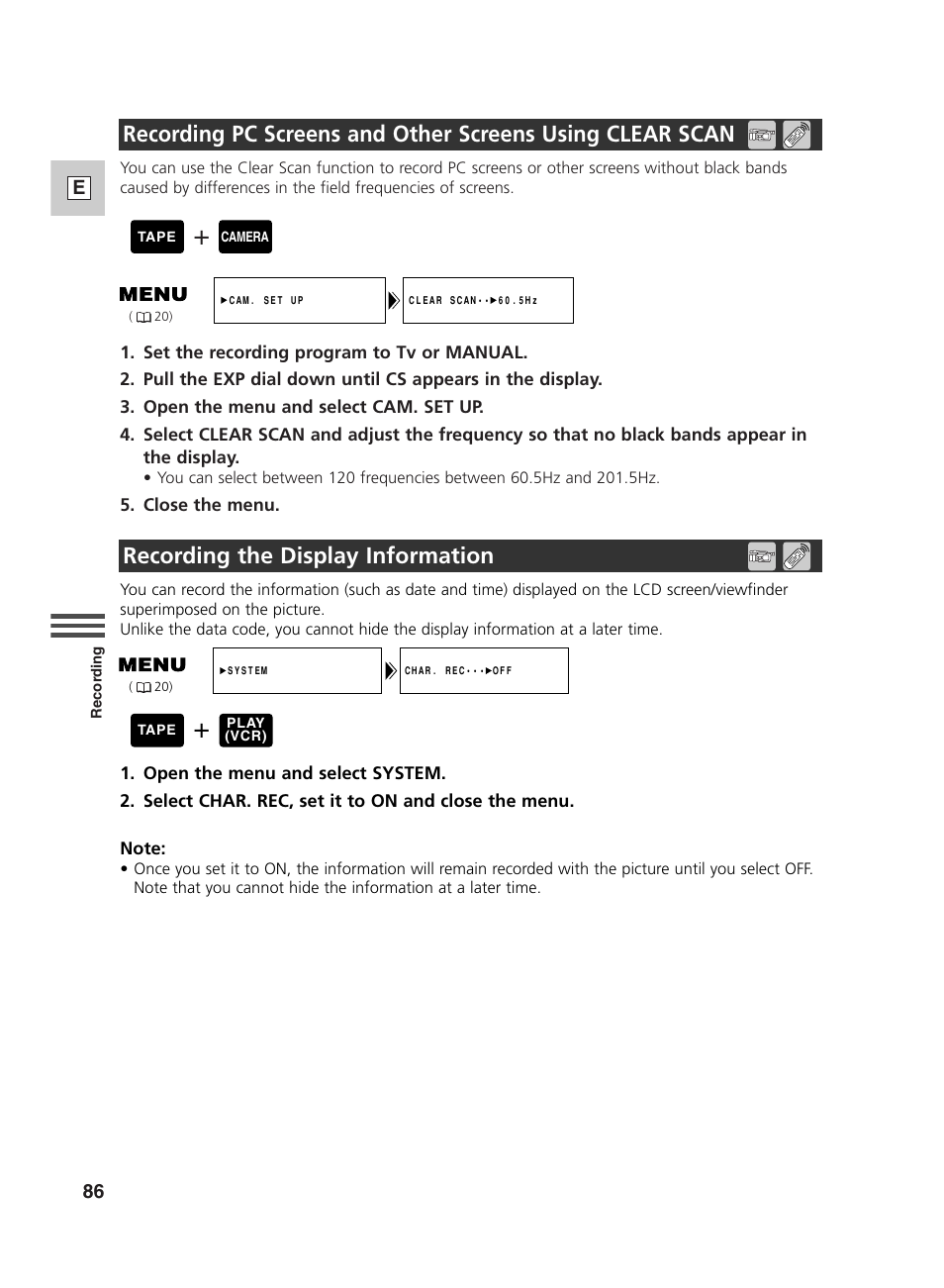 Recording the display information | Canon GL2 User Manual | Page 86 / 163