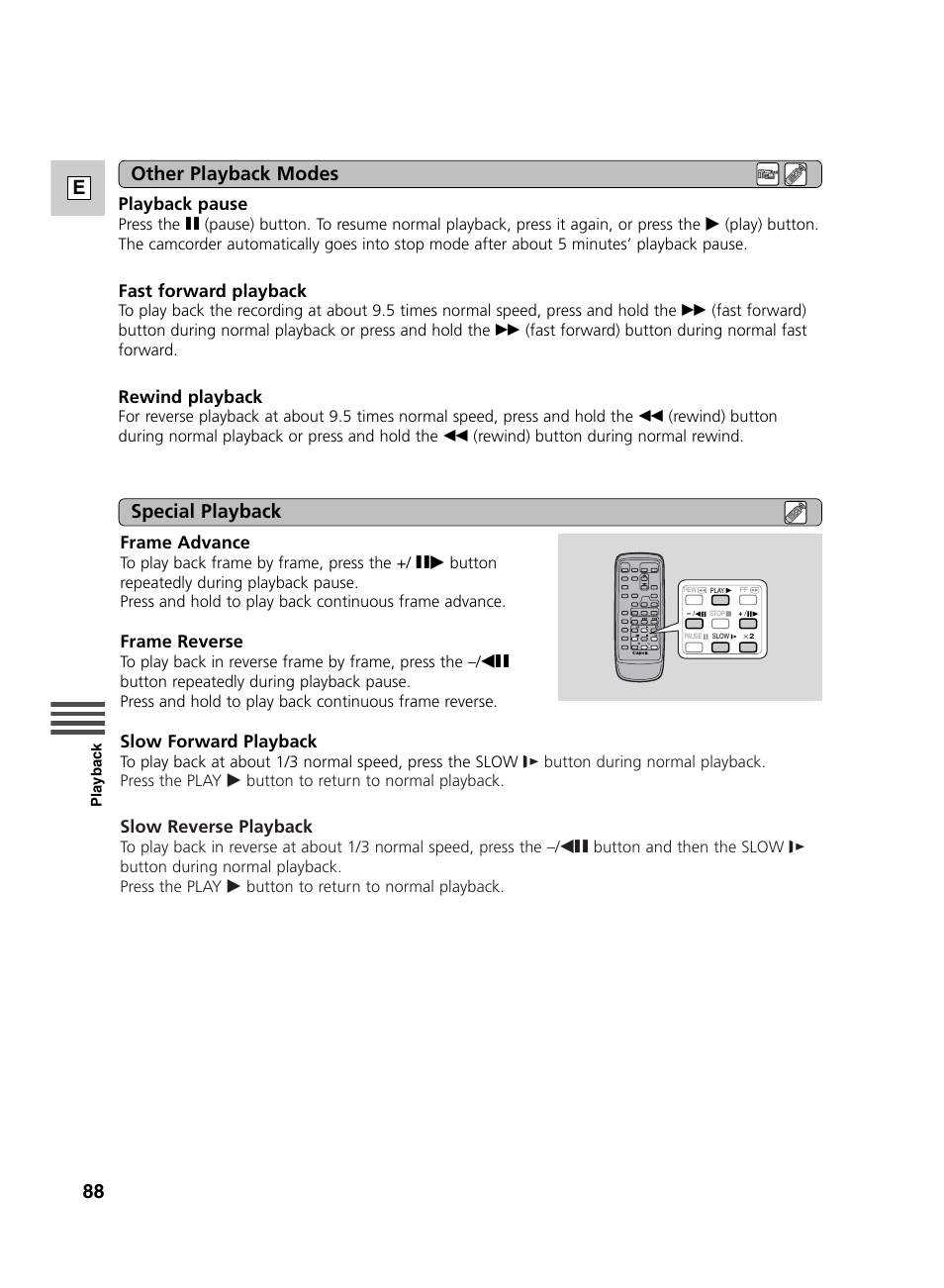 88 e, Other playback modes special playback | Canon GL2 User Manual | Page 88 / 163