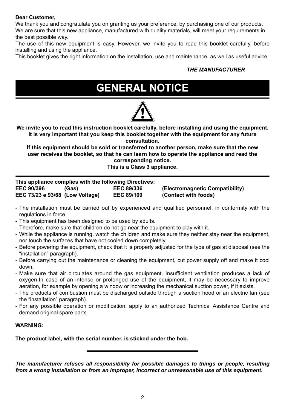 General notice | Caple C739G User Manual | Page 2 / 8