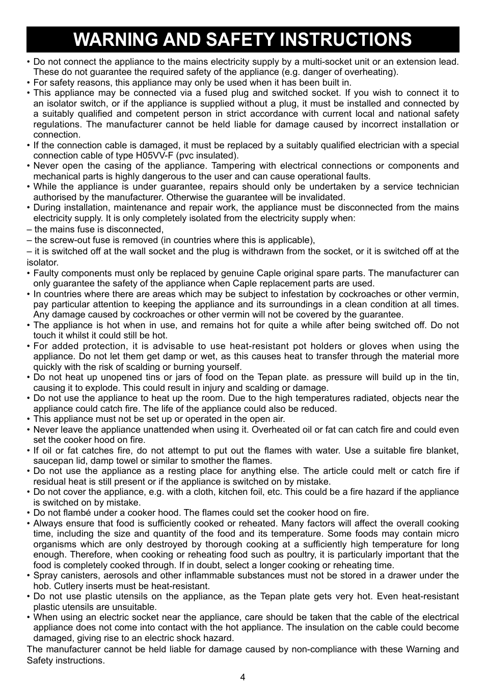 Warning and safety instructions | Caple C995 User Manual | Page 4 / 12