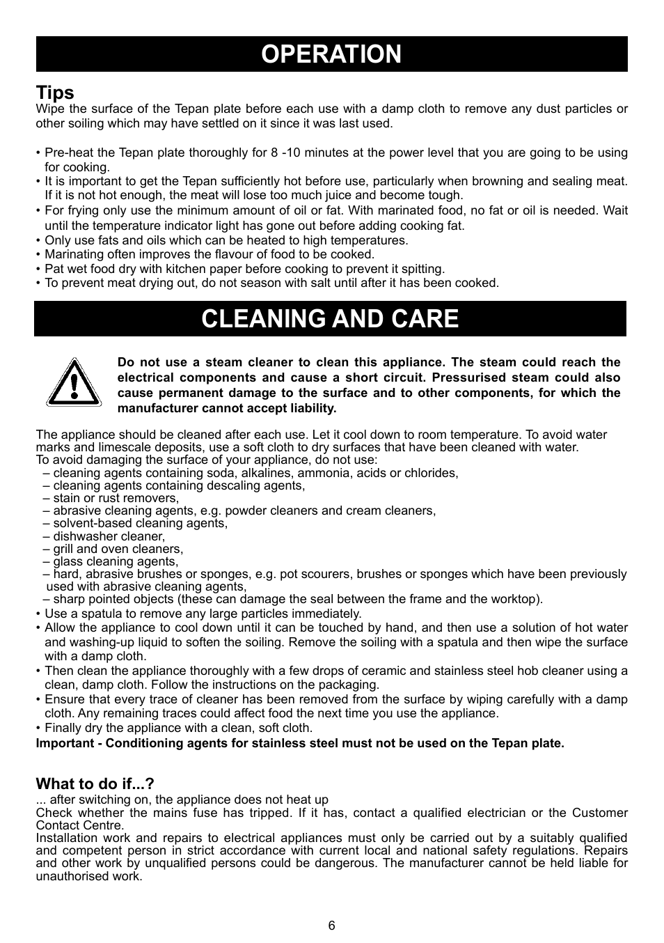 Operation, Cleaning and care, Tips | Caple C995 User Manual | Page 6 / 12