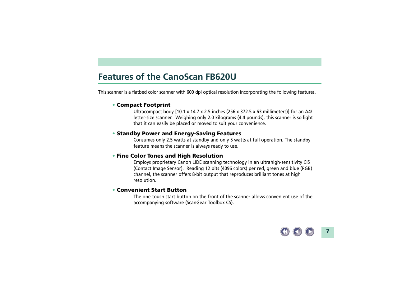 Features of the canoscan fb620u | Canon CanoScan FB620U User Manual | Page 7 / 43