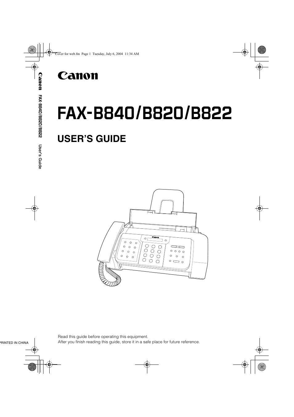 Canon B820 User Manual | 110 pages