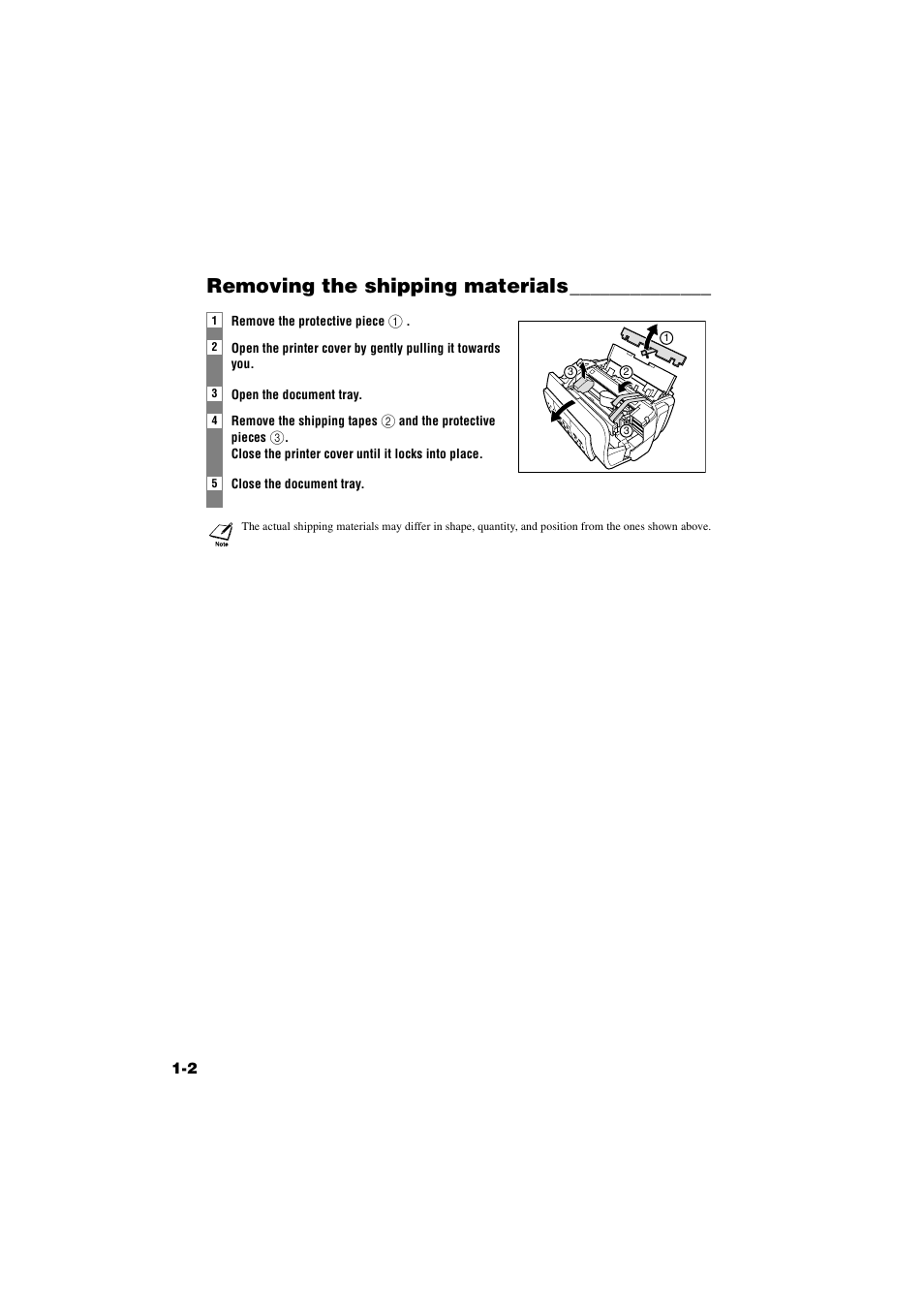 Removing the shipping materials, Removing the shipping materials -2 | Canon B820 User Manual | Page 10 / 110