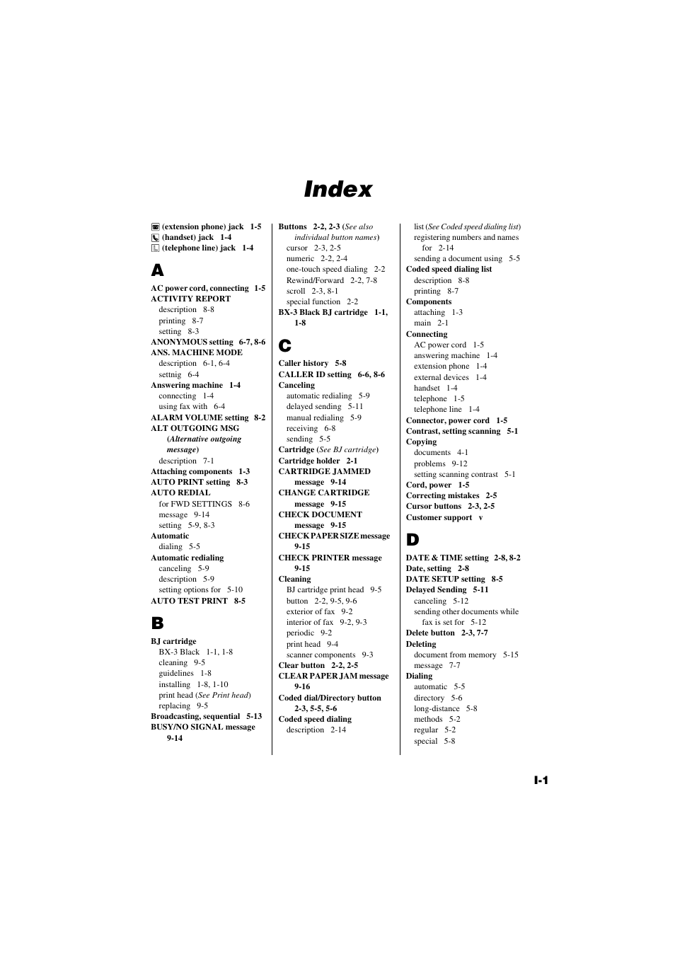 Index, Index.............................i-1 | Canon B820 User Manual | Page 105 / 110