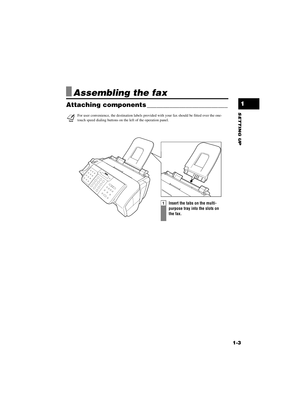 Assembling the fax, Attaching components, Assembling the fax -3 | Attaching components -3 | Canon B820 User Manual | Page 11 / 110