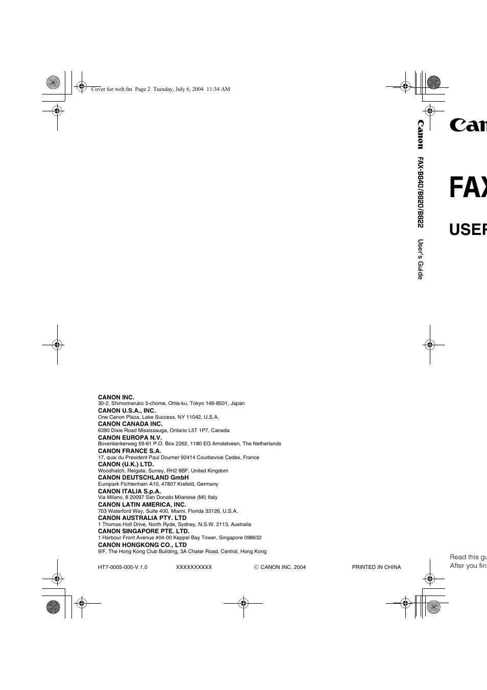 User | Canon B820 User Manual | Page 110 / 110