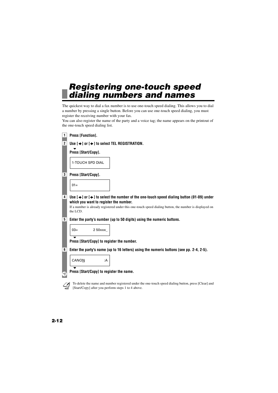 Registering one-touch speed dialing, Numbers and names -12 | Canon B820 User Manual | Page 30 / 110