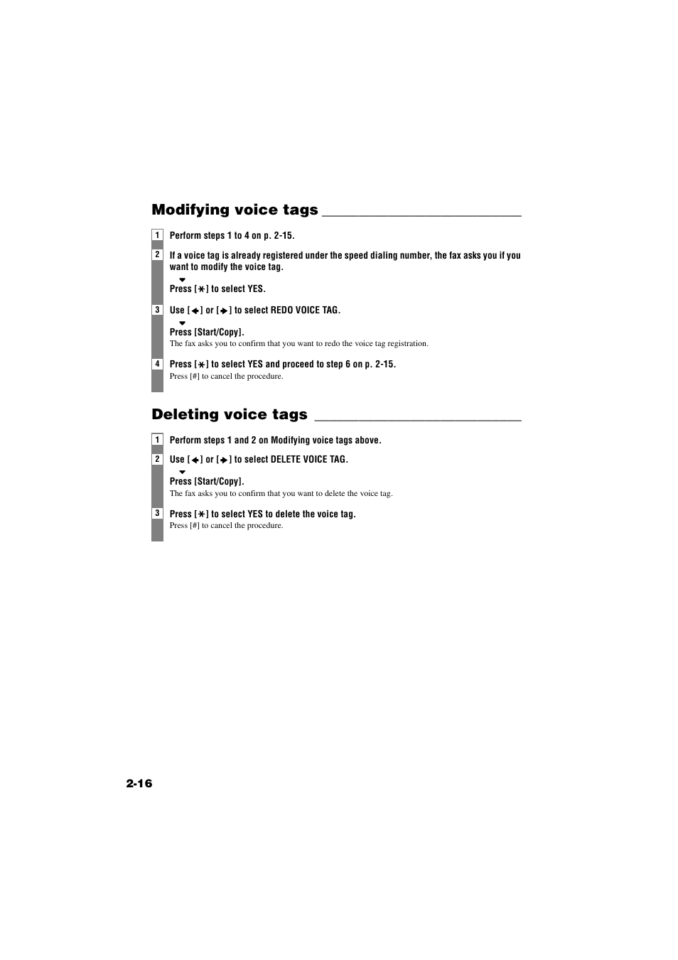 Modifying voice tags, Deleting voice tags, Modifying voice tags -16 deleting voice tags -16 | Canon B820 User Manual | Page 34 / 110