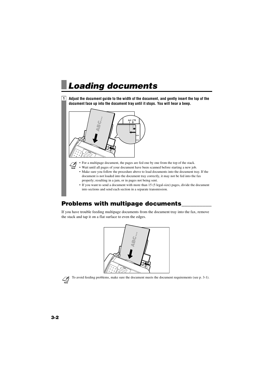 Loading documents, Loading documents -2, Problems with multipage documents | Canon B820 User Manual | Page 36 / 110