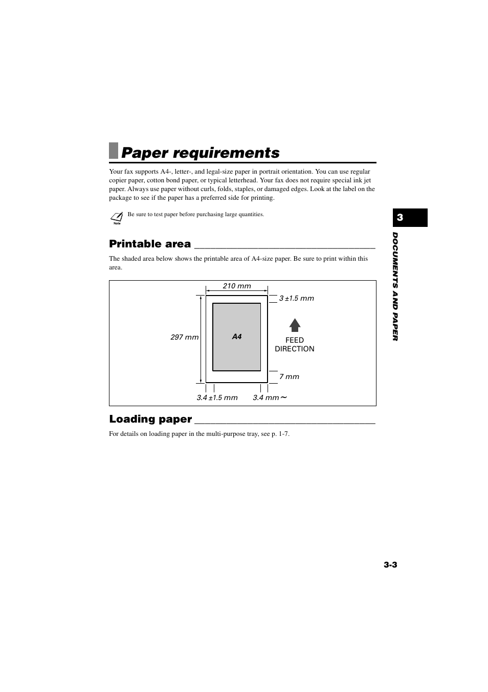 Paper requirements, Printable area, Loading paper | Paper requirements -3, Printable area -3 loading paper -3 | Canon B820 User Manual | Page 37 / 110