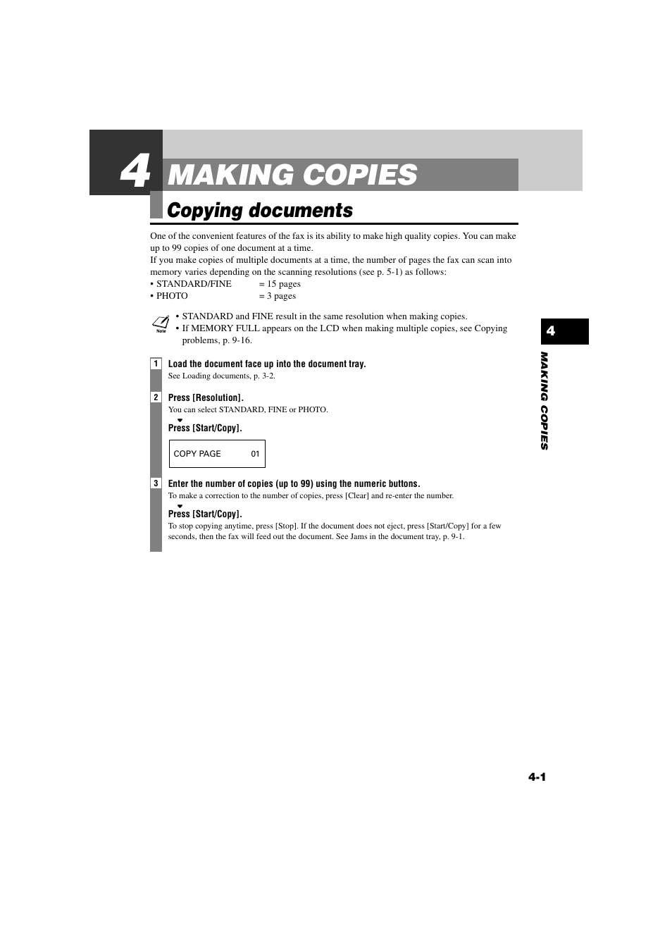 Making copies, Copying documents, 4 making copies | Copying documents -1 | Canon B820 User Manual | Page 38 / 110