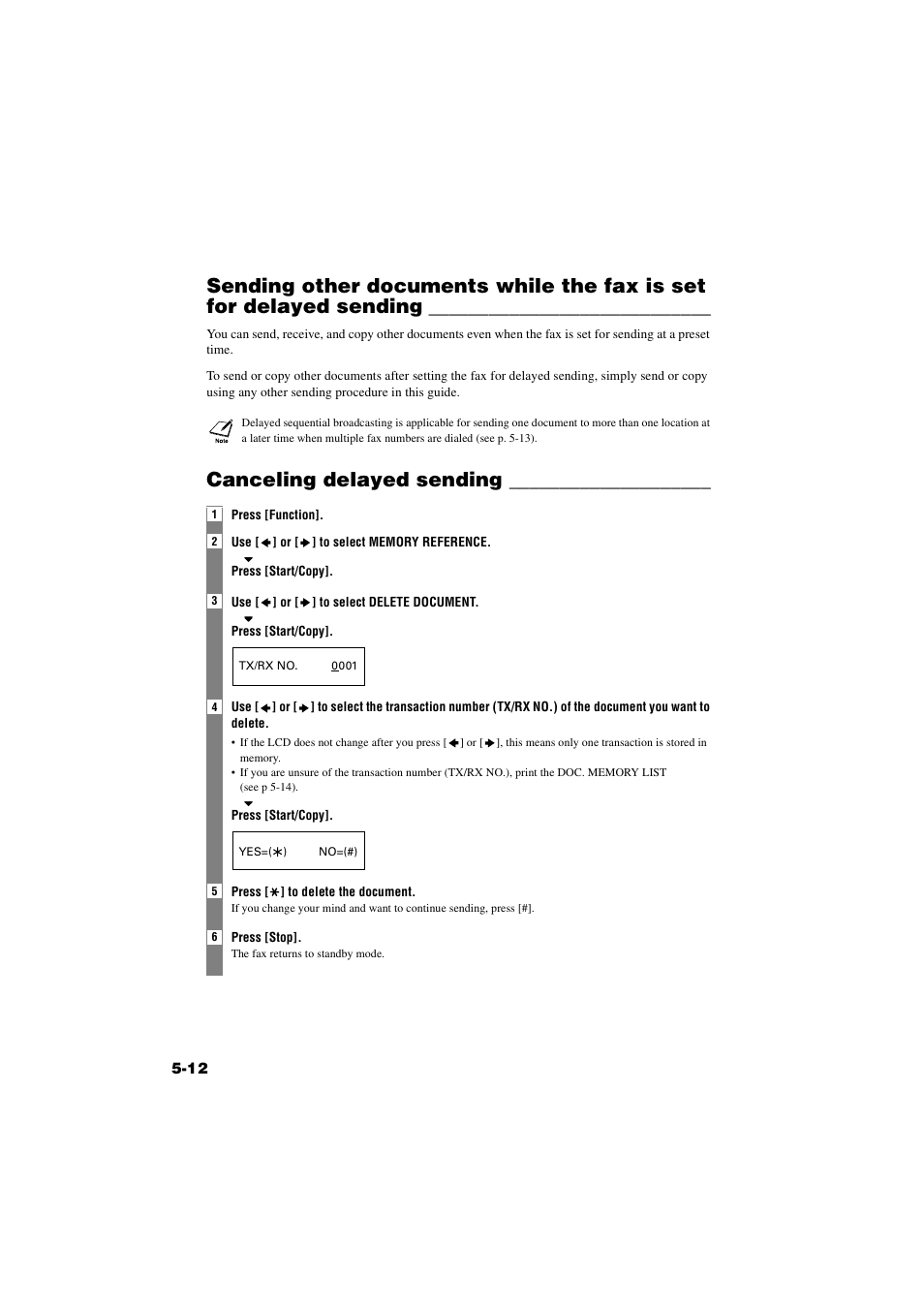 Canceling delayed sending, Sending other documents while the fax is set for, Delayed sending -12 | Canceling delayed sending -12 | Canon B820 User Manual | Page 50 / 110