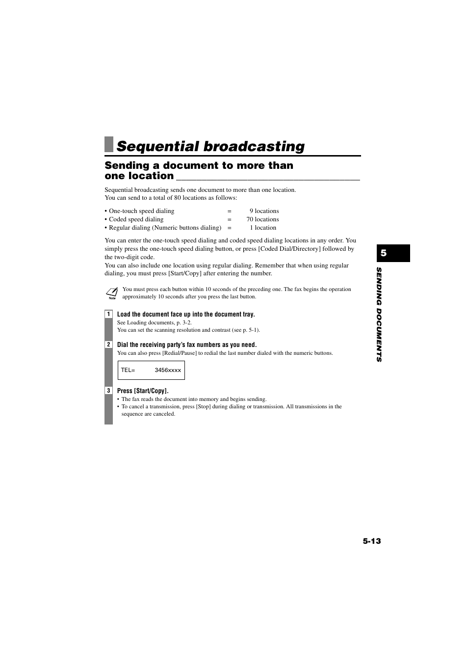 Sequential broadcasting, Sending a document to more than one location, Sequential broadcasting -13 | Sending a document to more than, One location -13 | Canon B820 User Manual | Page 51 / 110