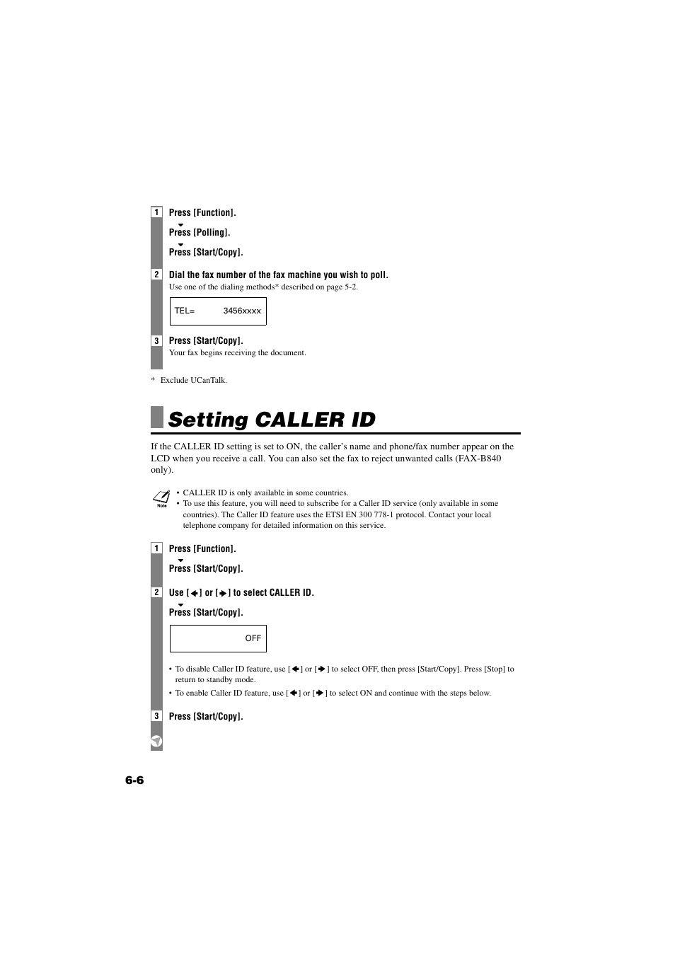 Setting caller id, Setting caller id -6 | Canon B820 User Manual | Page 59 / 110