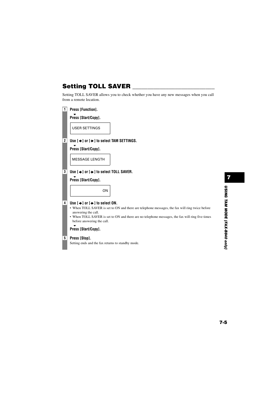 Setting toll saver, Setting toll saver -5 | Canon B820 User Manual | Page 67 / 110