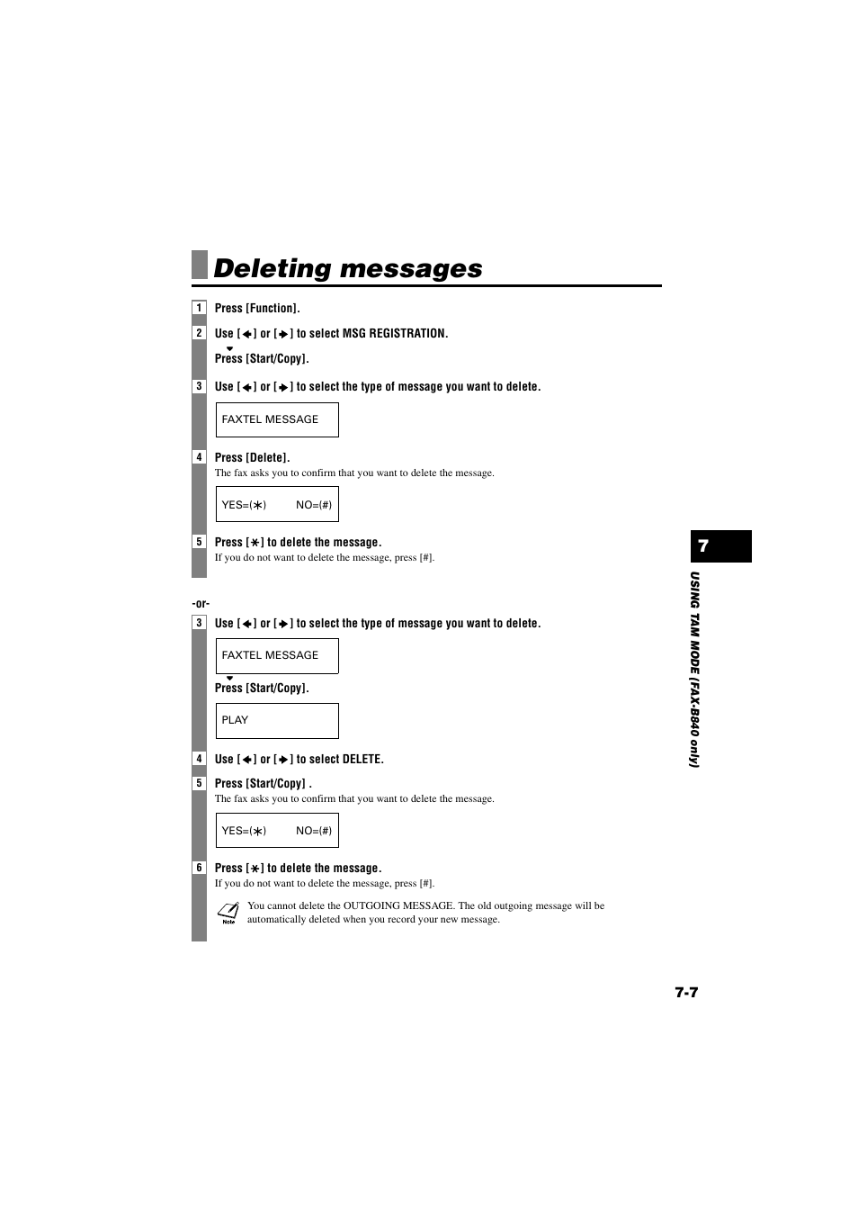 Deleting messages, Deleting messages -7 | Canon B820 User Manual | Page 69 / 110