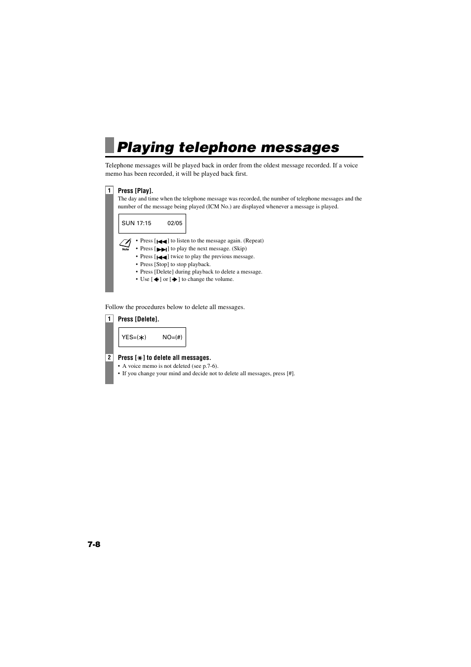 Playing telephone messages, Playing telephone messages -8 | Canon B820 User Manual | Page 70 / 110