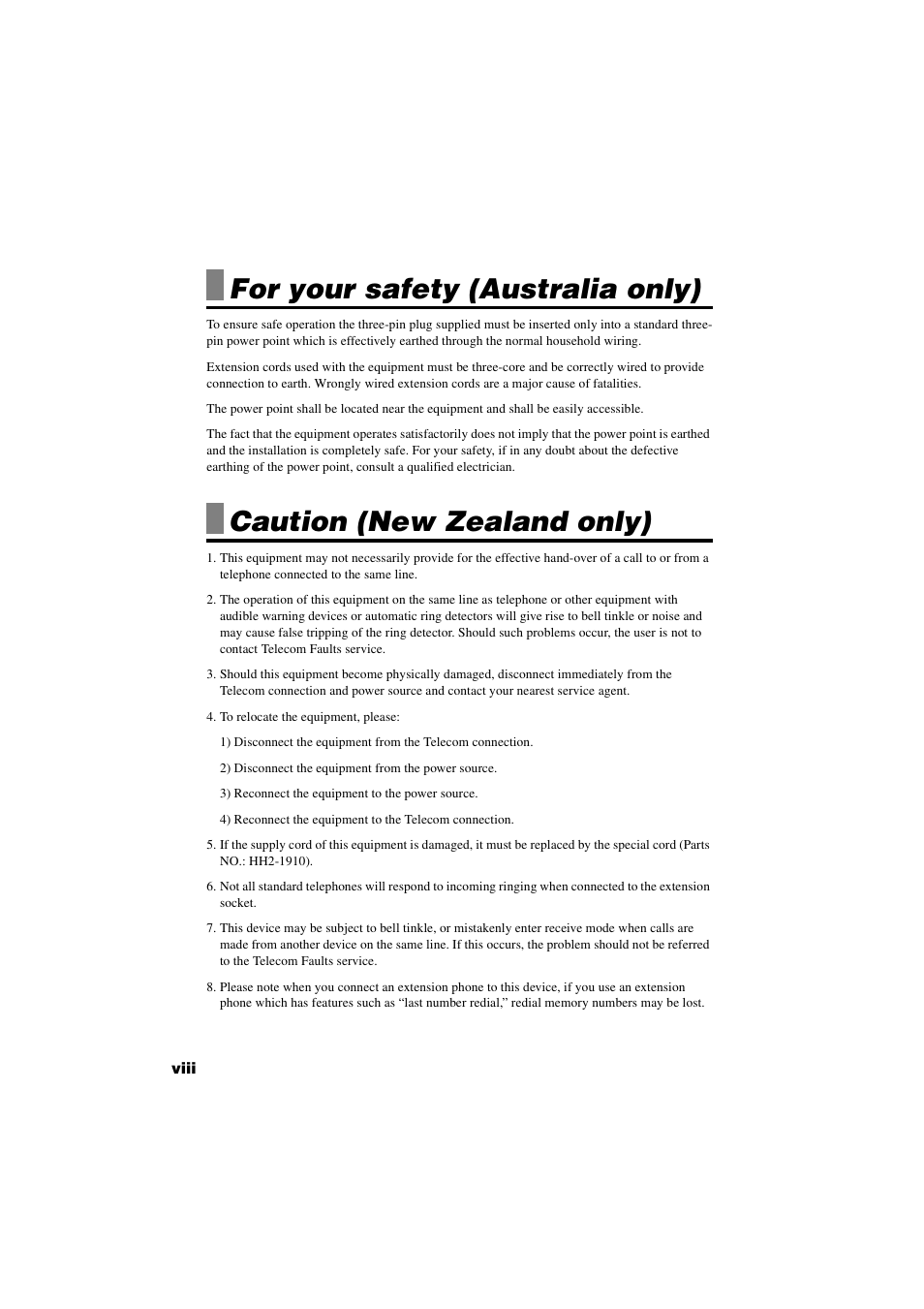 For your safety (australia only), Caution (new zealand only) | Canon B820 User Manual | Page 8 / 110
