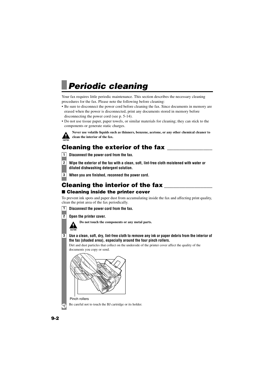 Periodic cleaning, Cleaning the exterior of the fax, Cleaning the interior of the fax | Periodic cleaning -2 | Canon B820 User Manual | Page 87 / 110