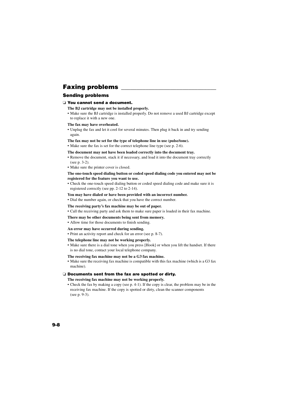 Faxing problems, Faxing problems -8 | Canon B820 User Manual | Page 93 / 110