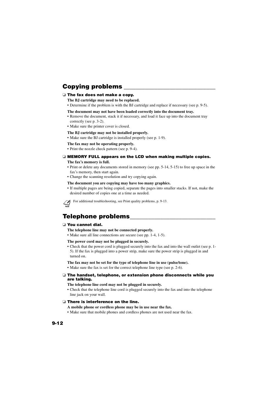 Copying problems, Telephone problems, Copying problems -12 telephone problems -12 | Canon B820 User Manual | Page 97 / 110