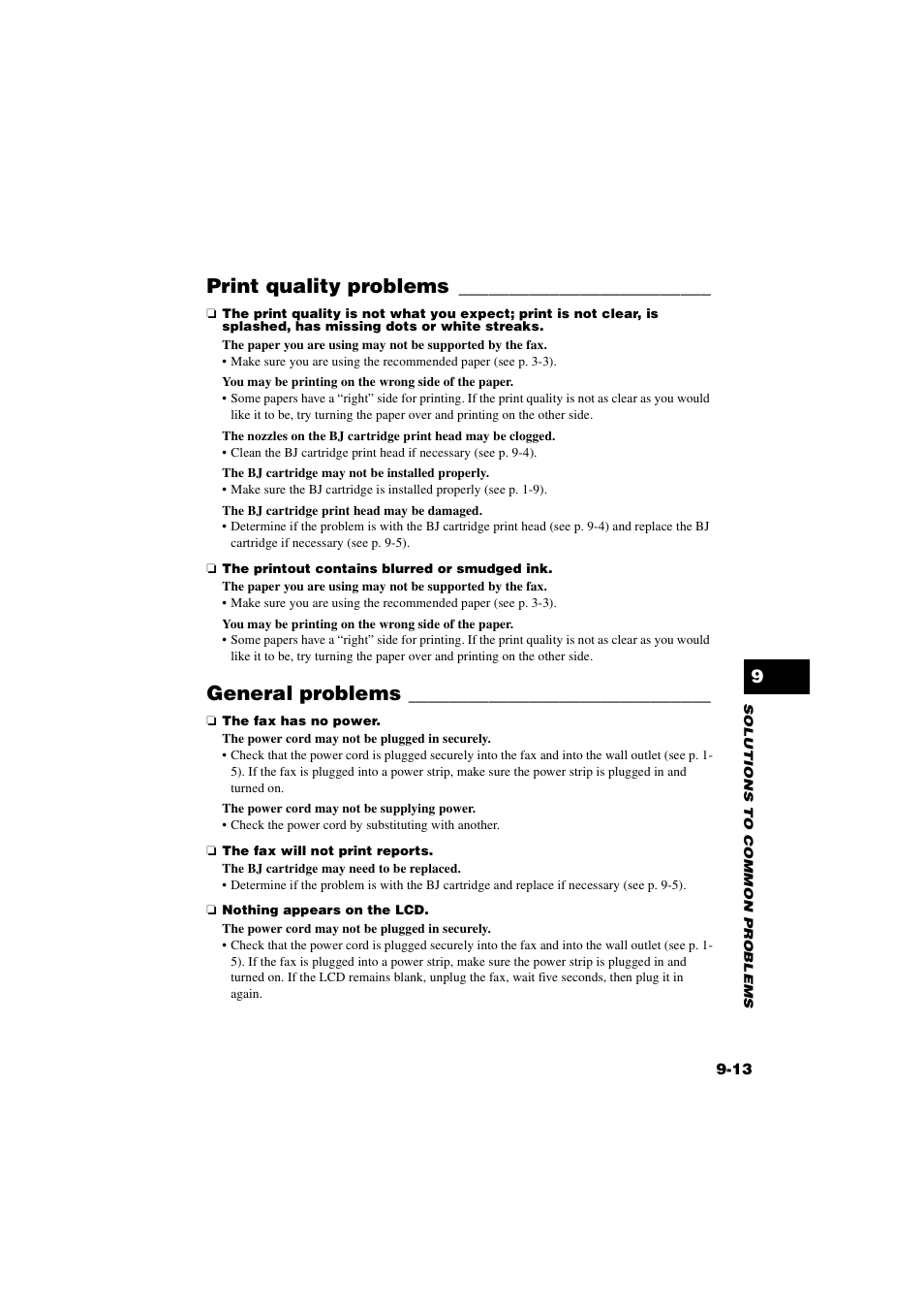 Print quality problems, General problems, Print quality problems -13 general problems -13 | Canon B820 User Manual | Page 98 / 110