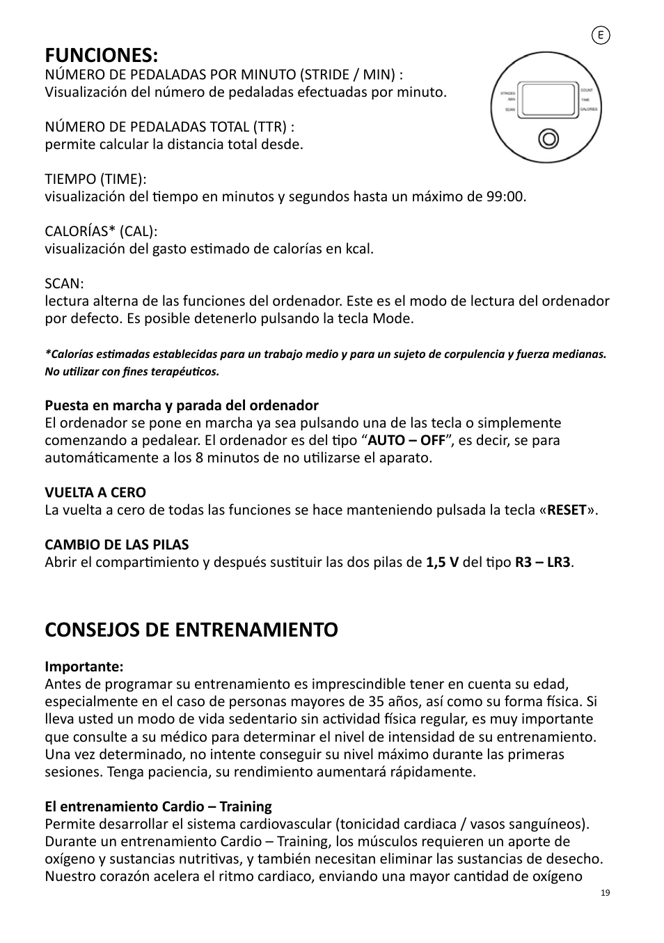 Funciones, Consejos de entrenamiento | Care Fitness 86833-5 User Manual | Page 19 / 32