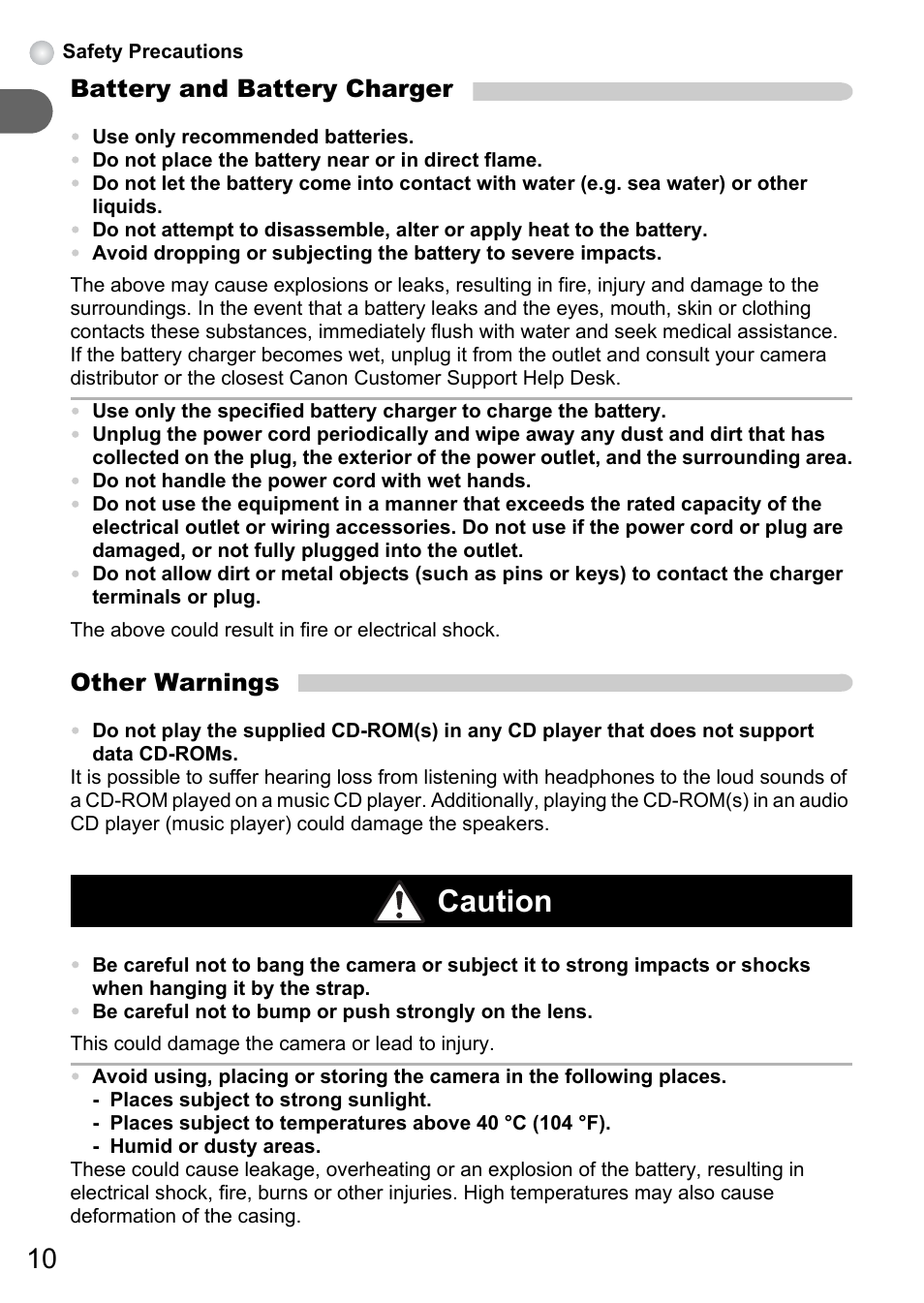 Caution | Canon A3150 IS User Manual | Page 10 / 147