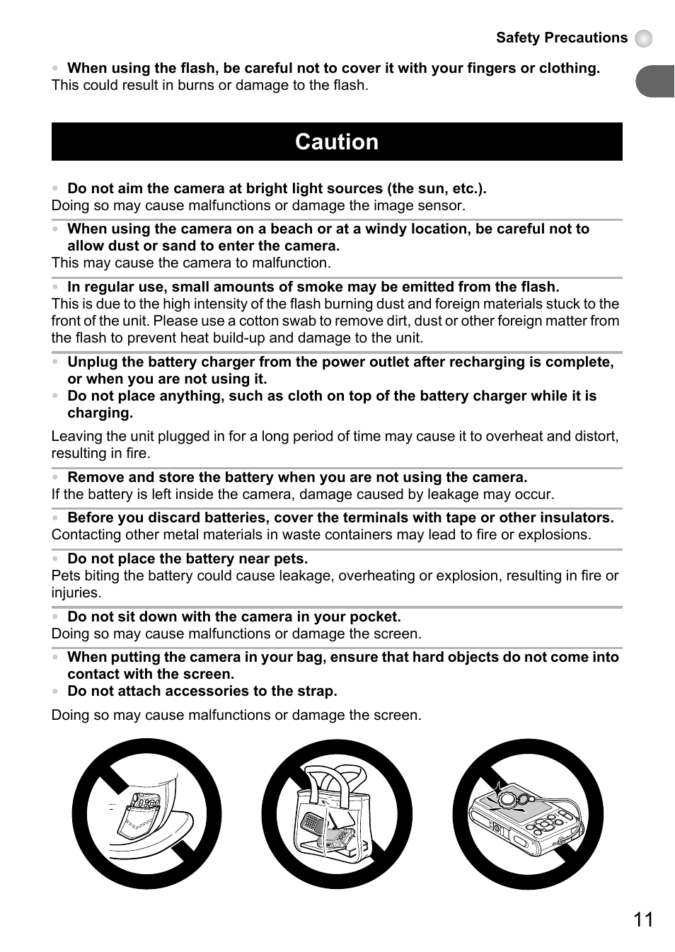 Caution | Canon A3150 IS User Manual | Page 11 / 147