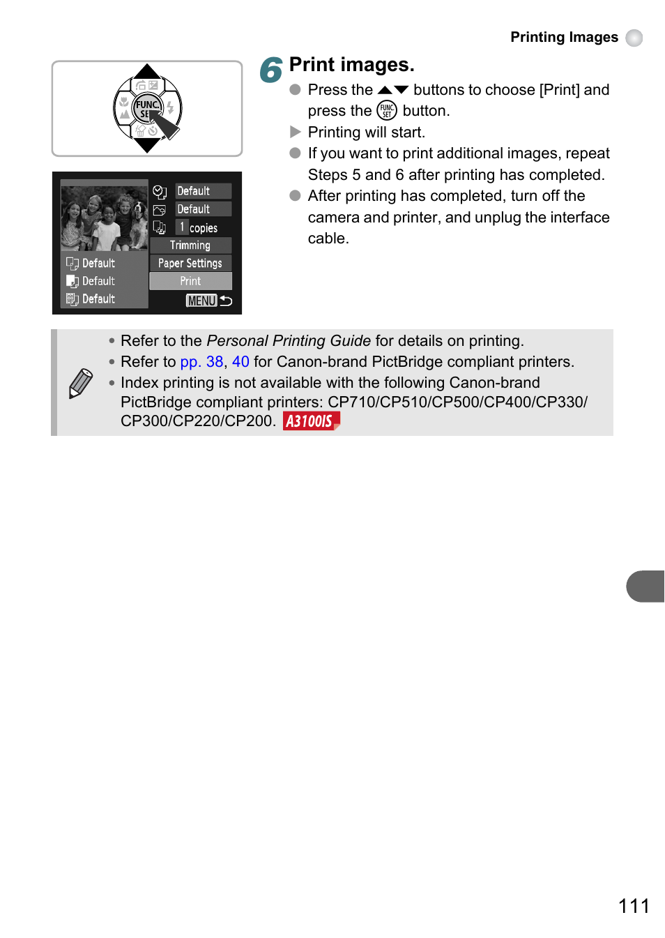 Print images | Canon A3150 IS User Manual | Page 111 / 147