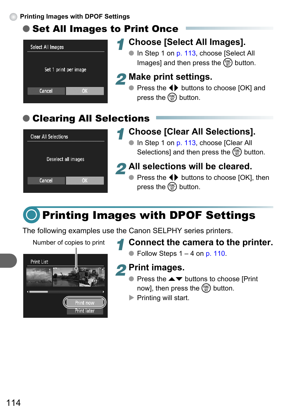 Printing images with dpof settings | Canon A3150 IS User Manual | Page 114 / 147