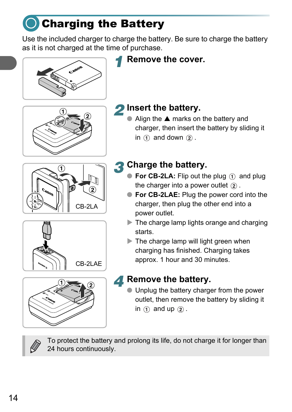 Charging the battery | Canon A3150 IS User Manual | Page 14 / 147