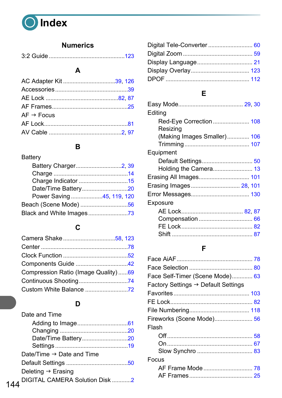 Index | Canon A3150 IS User Manual | Page 144 / 147