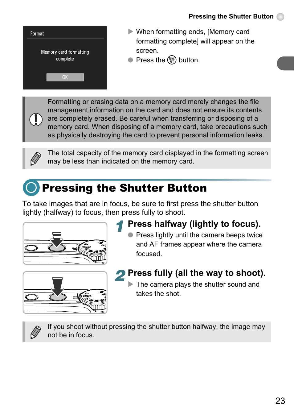 Pressing the shutter button | Canon A3150 IS User Manual | Page 23 / 147