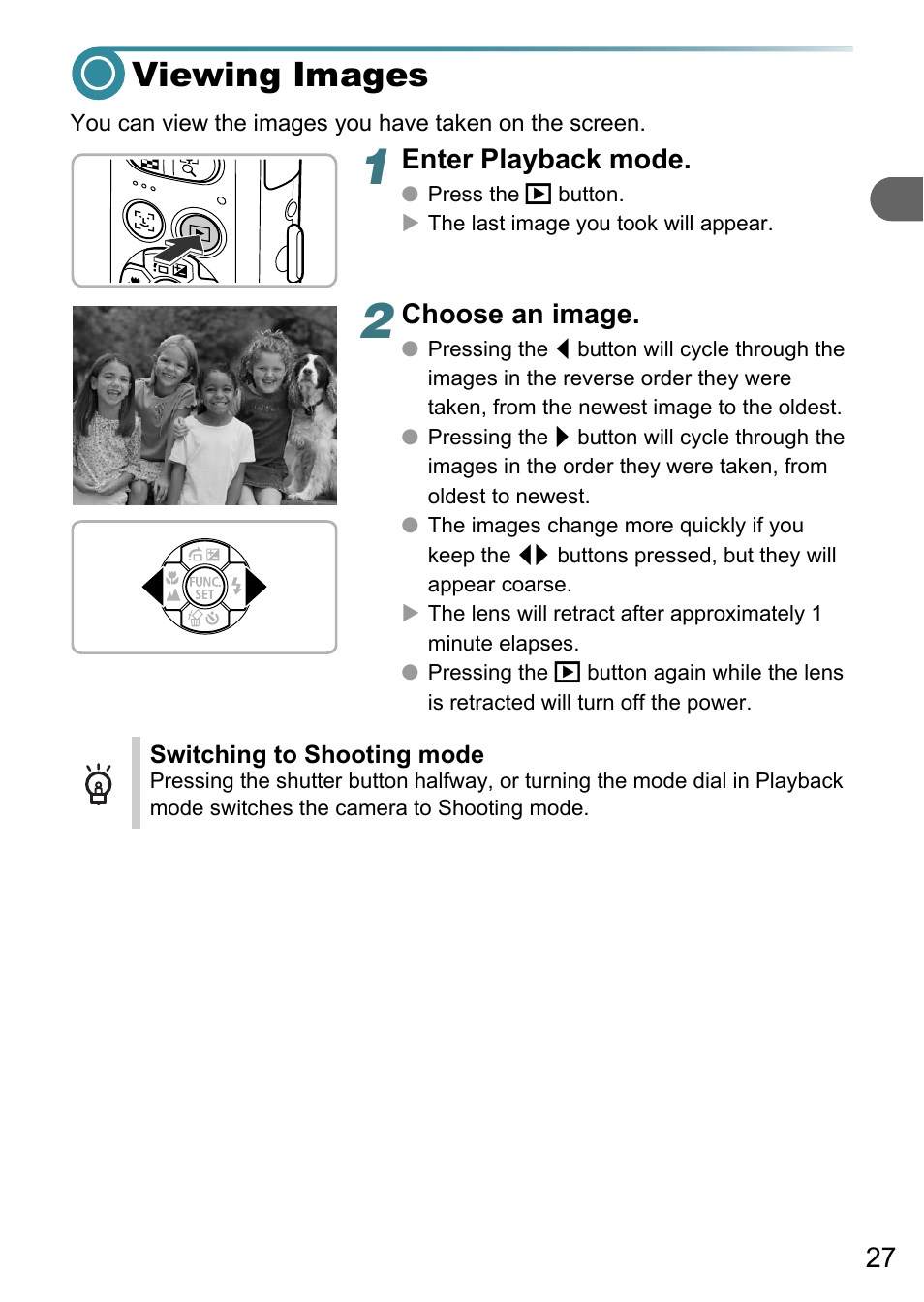 Viewing images, Enter playback mode, Choose an image | Canon A3150 IS User Manual | Page 27 / 147