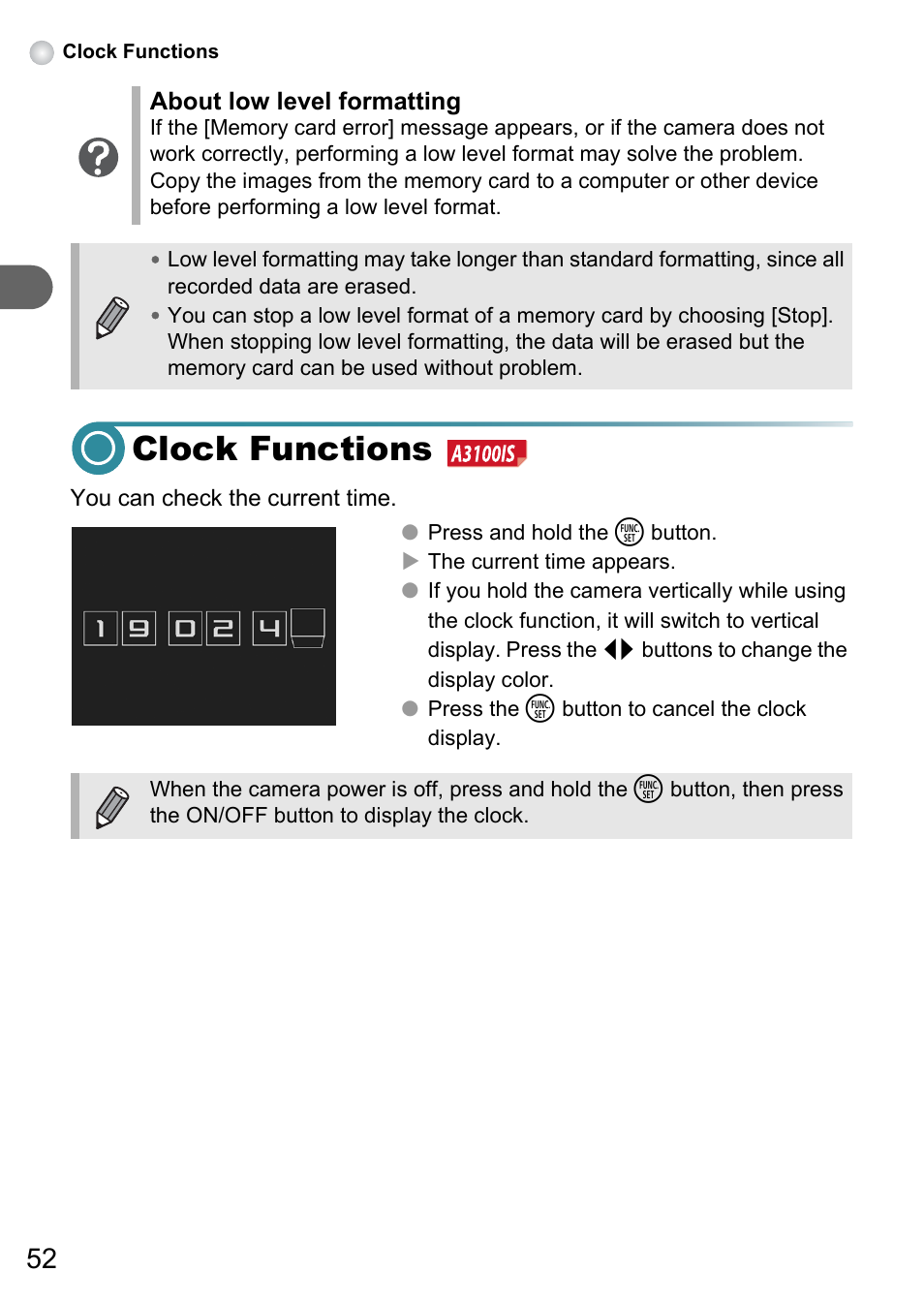 Clock functions | Canon A3150 IS User Manual | Page 52 / 147