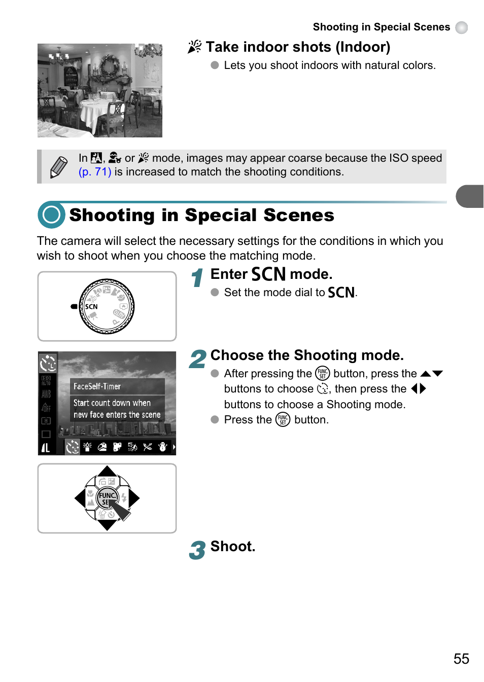 Shooting in special scenes, P. 55) | Canon A3150 IS User Manual | Page 55 / 147