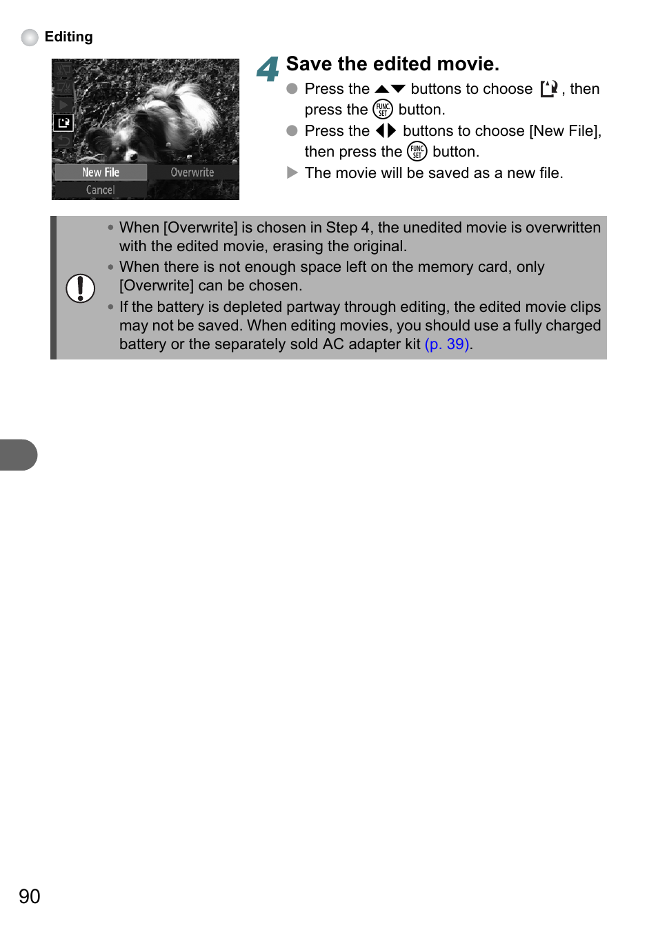 Save the edited movie | Canon A3150 IS User Manual | Page 90 / 147