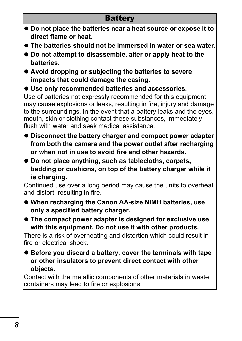 8battery | Canon A540 User Manual | Page 10 / 139