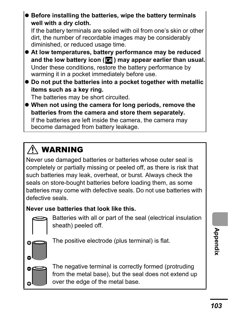 Warning | Canon A540 User Manual | Page 105 / 139