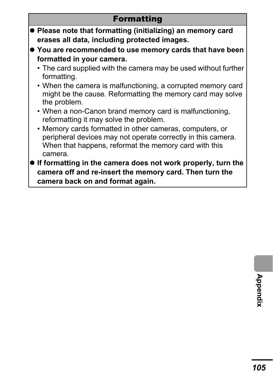 Formatting | Canon A540 User Manual | Page 107 / 139