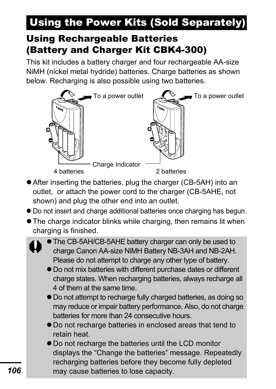 Using the power kits (sold separately) | Canon A540 User Manual | Page 108 / 139