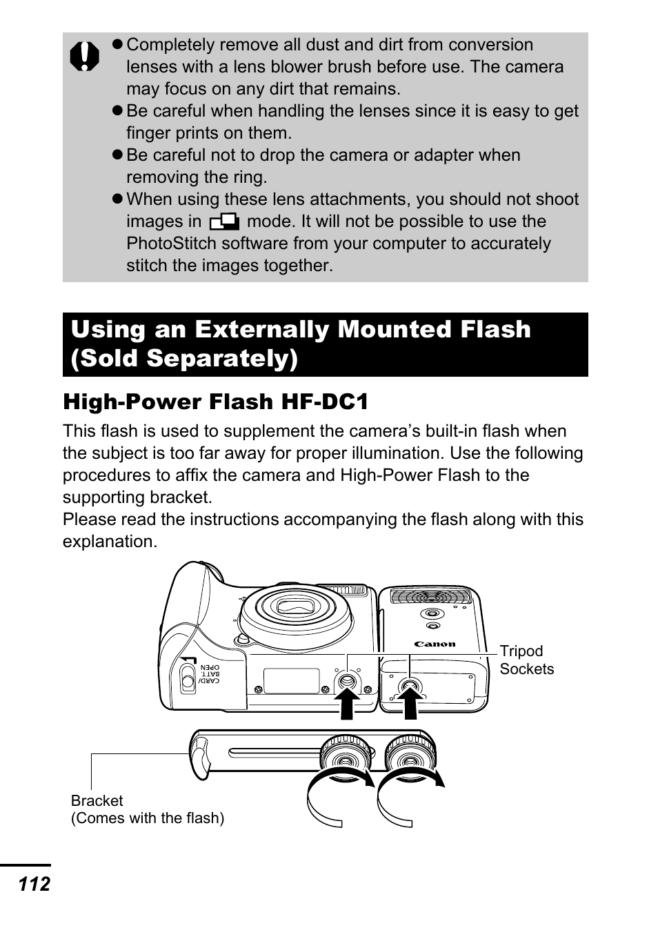 High-power flash hf-dc1 | Canon A540 User Manual | Page 114 / 139