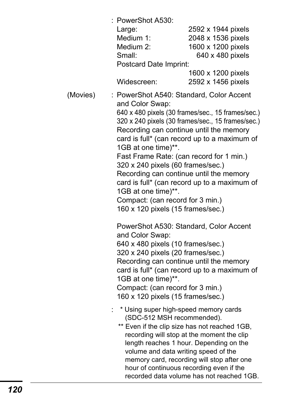 Canon A540 User Manual | Page 122 / 139