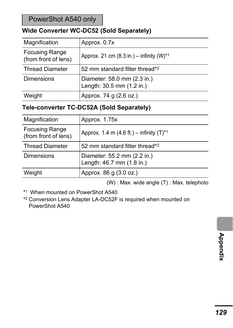 Powershot a540 only | Canon A540 User Manual | Page 131 / 139