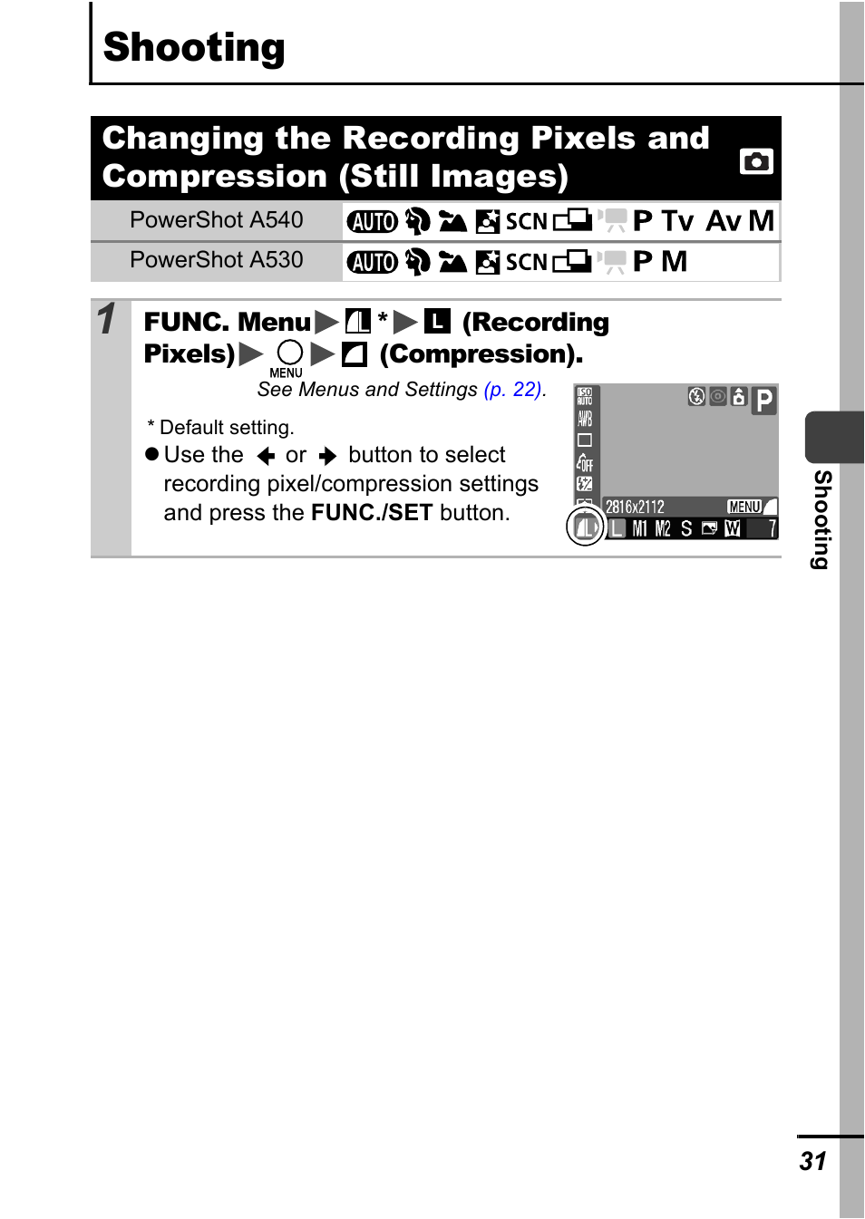 Shooting | Canon A540 User Manual | Page 33 / 139