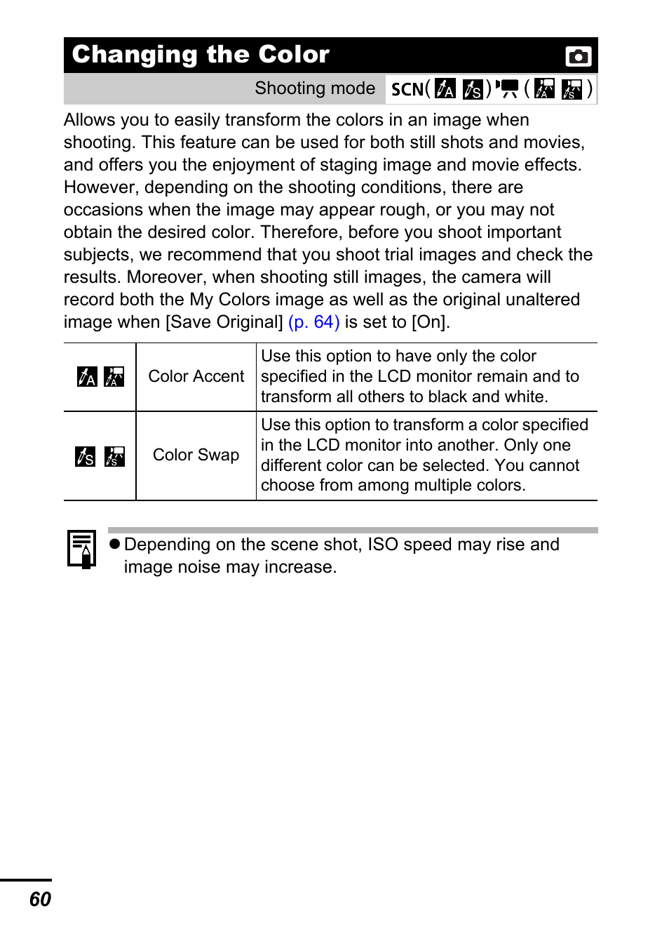 Changing the color, P. 60, P. 60) | Canon A540 User Manual | Page 62 / 139